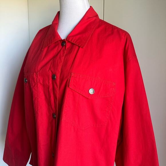 Vintage Womens Jacket Spring Chore Jacket Red Size Medium Oversized Snap - Picture 8 of 11